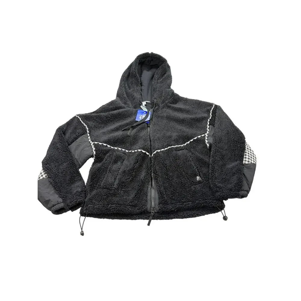 NWT Joylab full zip hi pile fleece bomber hoodie. Size XS. buffalo check accents